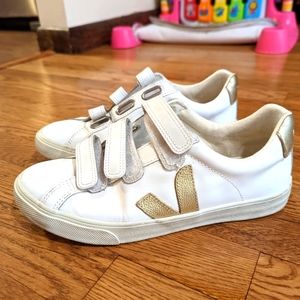 Veja White & Gold Leather Velcro Sneakers, 39